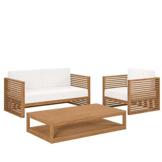 Carlsbad 3-Piece Teak Wood Outdoor Patio Set Natural White EEI-5837-NAT-WHI