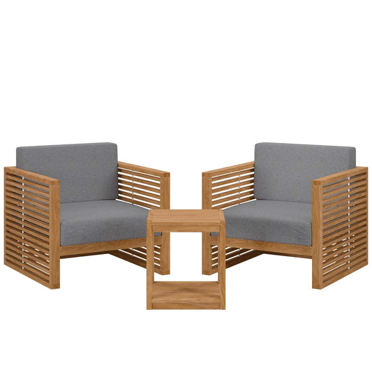 Carlsbad 3-Piece Teak Wood Outdoor Patio Set Natural Gray EEI-5838-NAT-GRY