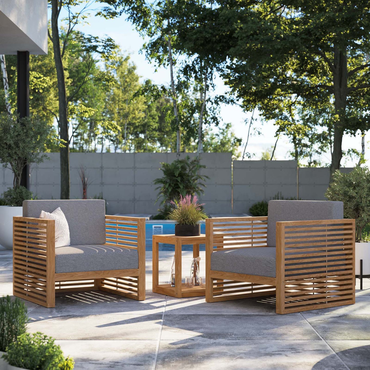 Carlsbad 3-Piece Teak Wood Outdoor Patio Set Natural Gray EEI-5838-NAT-GRY