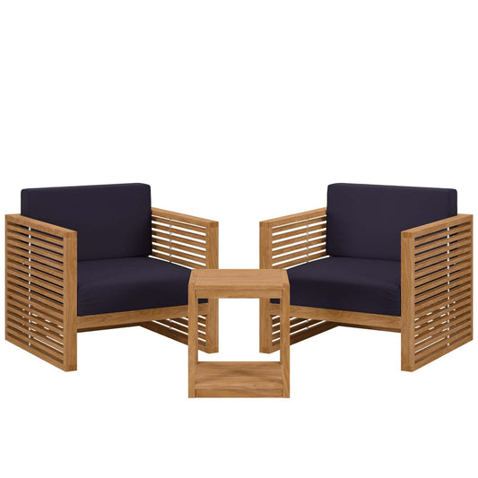 Carlsbad 3-Piece Teak Wood Outdoor Patio Set Natural Navy EEI-5838-NAT-NAV