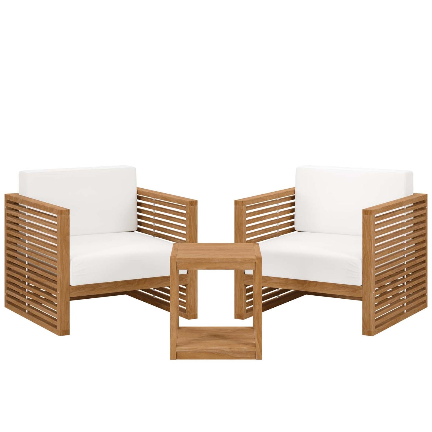 Carlsbad 3-Piece Teak Wood Outdoor Patio Set Natural White EEI-5838-NAT-WHI