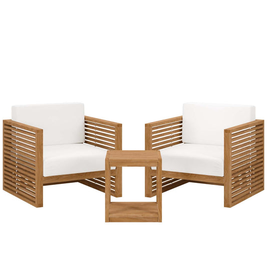 Carlsbad 3-Piece Teak Wood Outdoor Patio Set Natural White EEI-5838-NAT-WHI