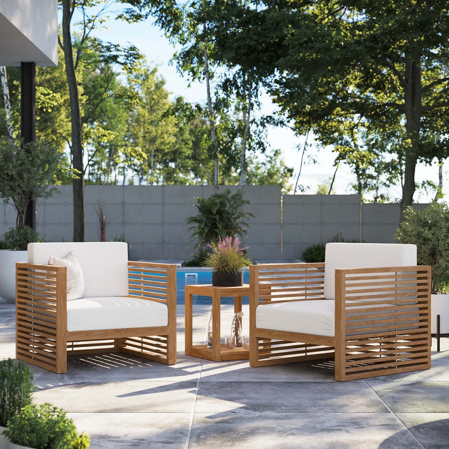 Carlsbad 3-Piece Teak Wood Outdoor Patio Set Natural White EEI-5838-NAT-WHI