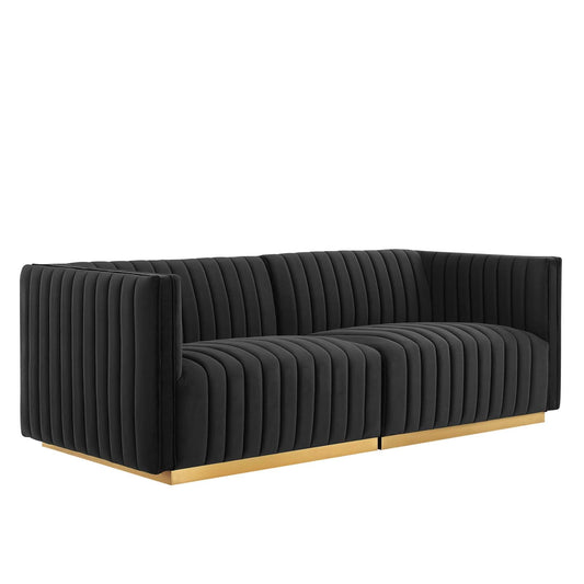 Conjure Channel Tufted Performance Velvet Loveseat Gold Black EEI-5842-GLD-BLK