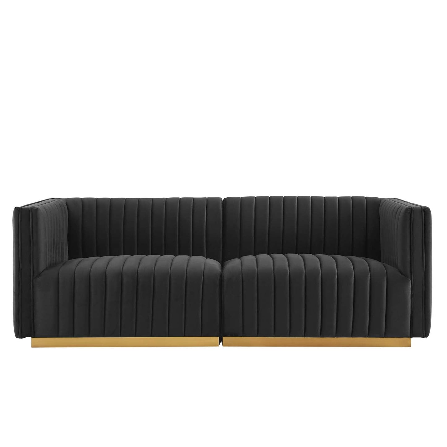 Conjure Channel Tufted Performance Velvet Loveseat Gold Black EEI-5842-GLD-BLK