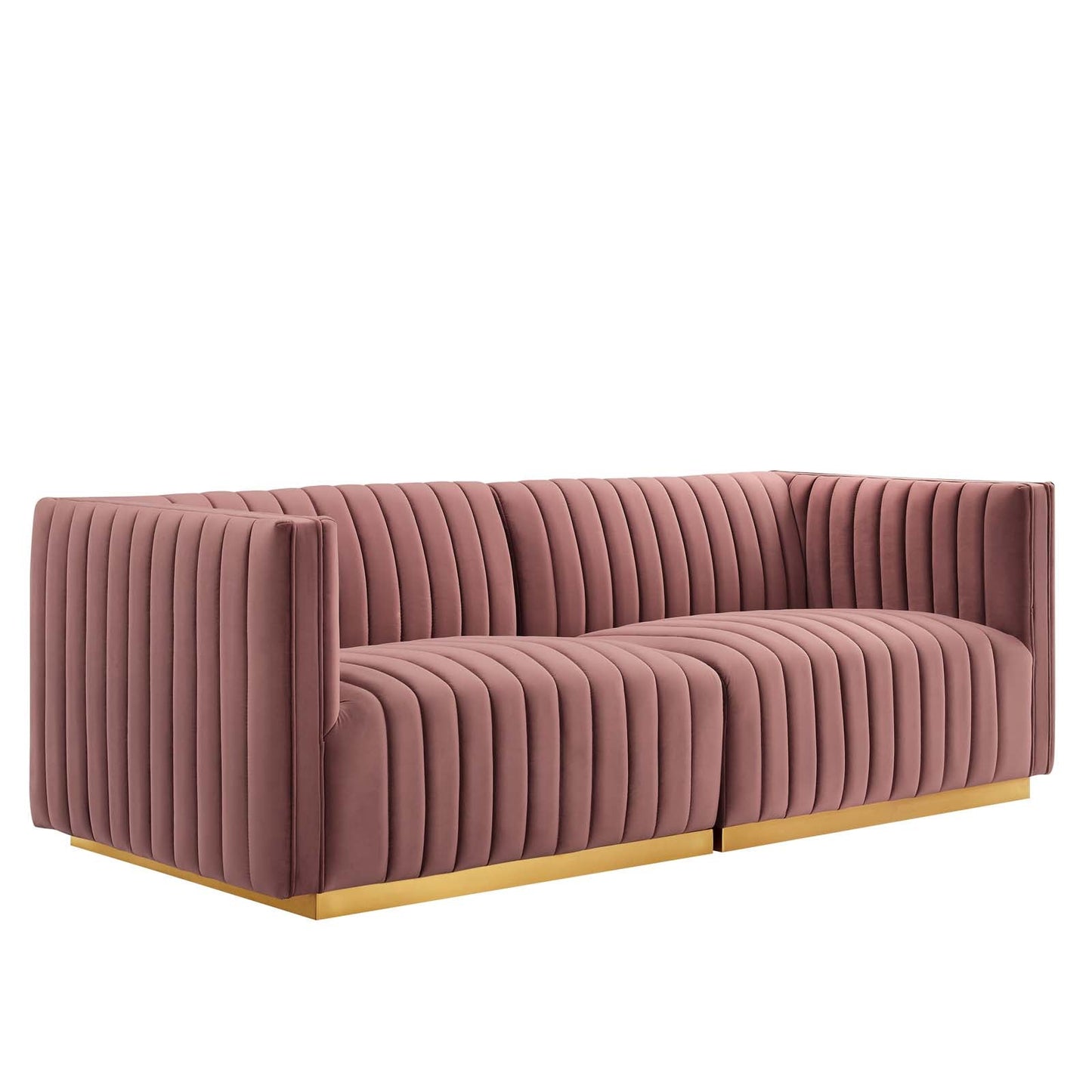 Conjure Channel Tufted Performance Velvet Loveseat Gold Dusty Rose EEI-5842-GLD-DUS