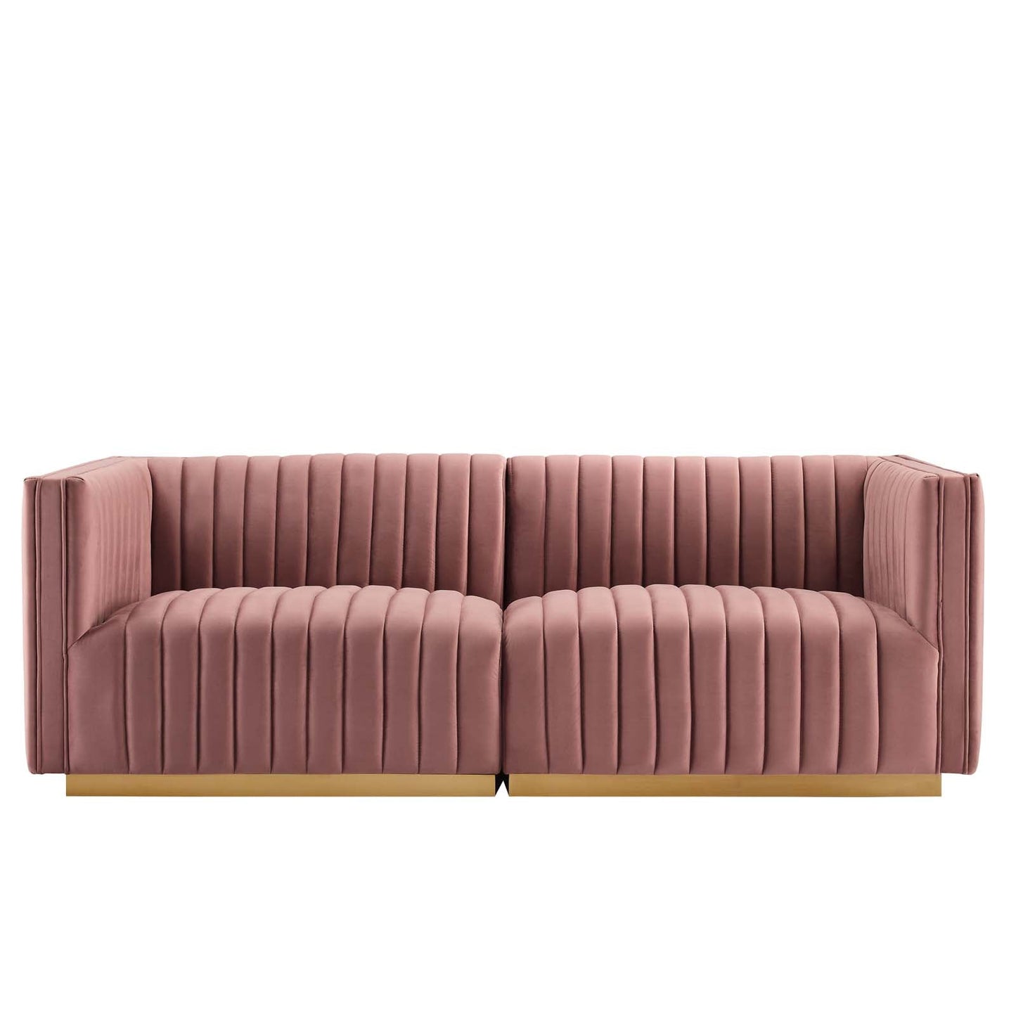 Conjure Channel Tufted Performance Velvet Loveseat Gold Dusty Rose EEI-5842-GLD-DUS