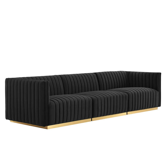 Conjure Channel Tufted Performance Velvet Sofa Gold Black EEI-5843-GLD-BLK