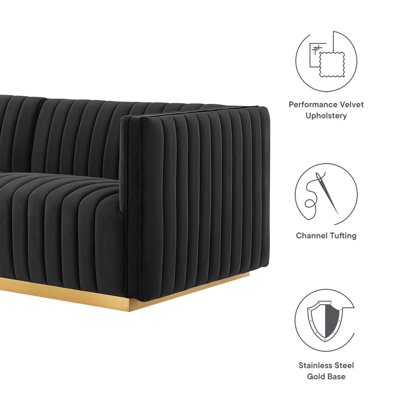 Conjure Channel Tufted Performance Velvet Sofa Gold Black EEI-5843-GLD-BLK