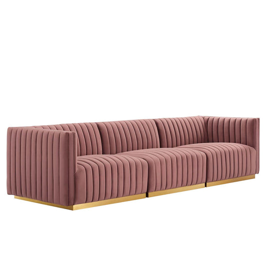 Conjure Channel Tufted Performance Velvet Sofa Gold Dusty Rose EEI-5843-GLD-DUS