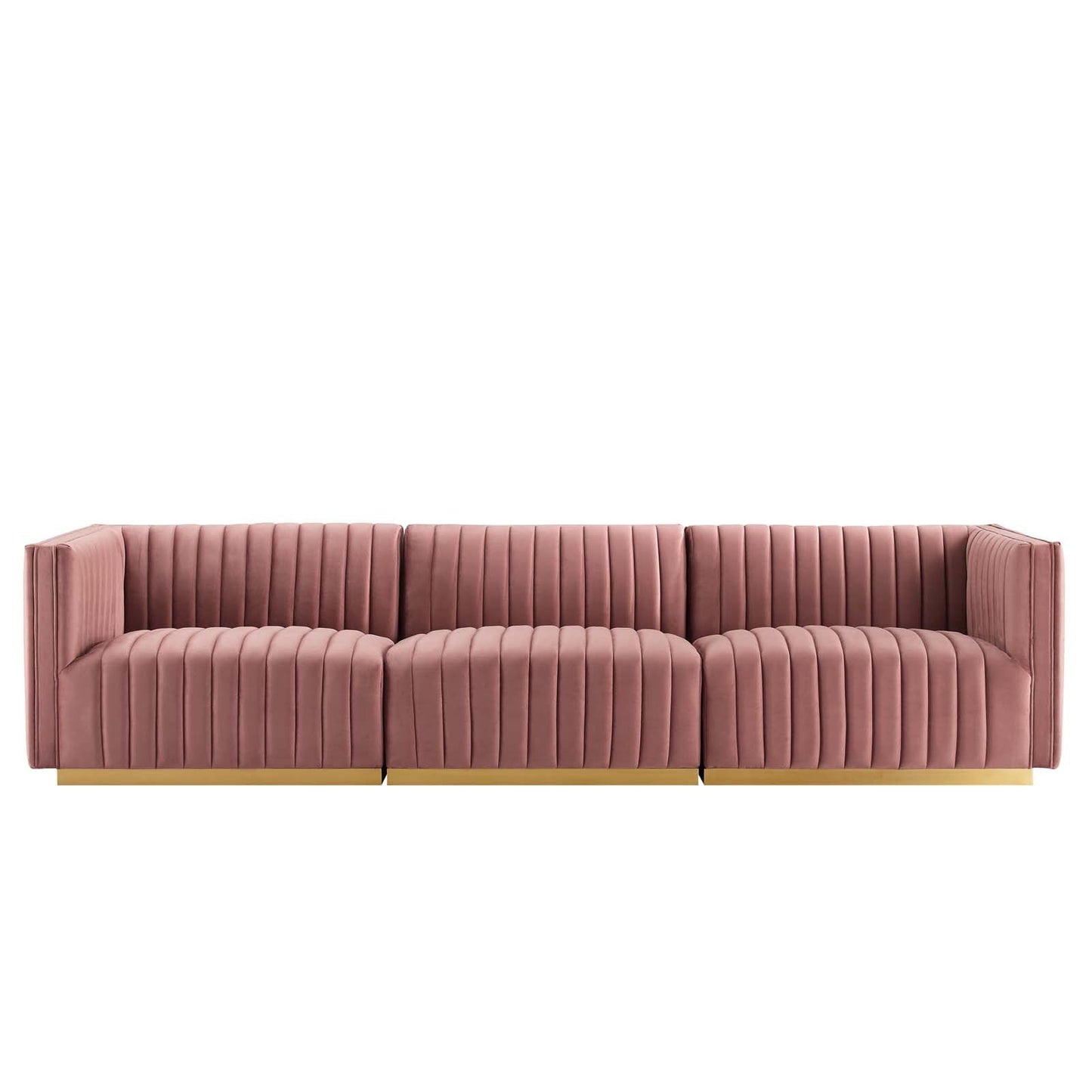 Conjure Channel Tufted Performance Velvet Sofa Gold Dusty Rose EEI-5843-GLD-DUS