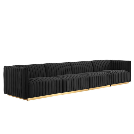 Conjure Channel Tufted Performance Velvet 4-Piece Sofa Gold Black EEI-5845-GLD-BLK