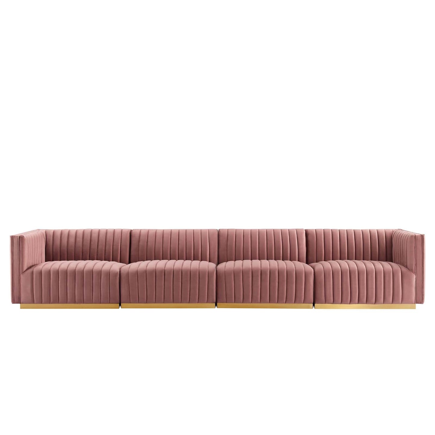 Conjure Channel Tufted Performance Velvet 4-Piece Sofa Gold Dusty Rose EEI-5845-GLD-DUS