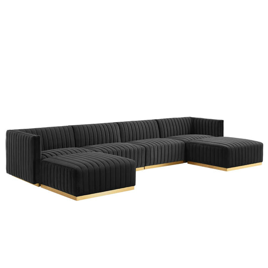 Conjure Channel Tufted Performance Velvet 6-Piece Sectional Gold Black EEI-5846-GLD-BLK