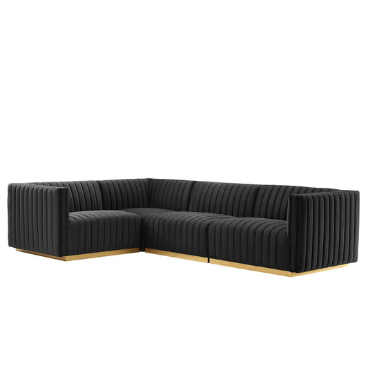 Conjure Channel Tufted Performance Velvet 4-Piece Sectional Gold Black EEI-5847-GLD-BLK