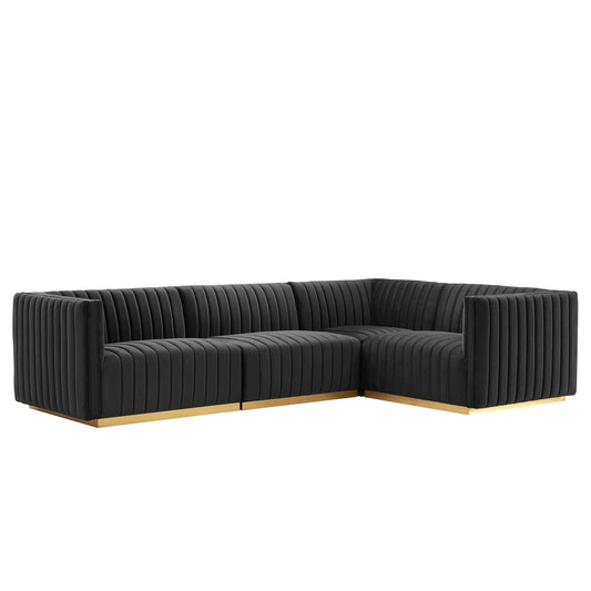 Conjure Channel Tufted Performance Velvet 4-Piece Sectional Gold Black EEI-5848-GLD-BLK