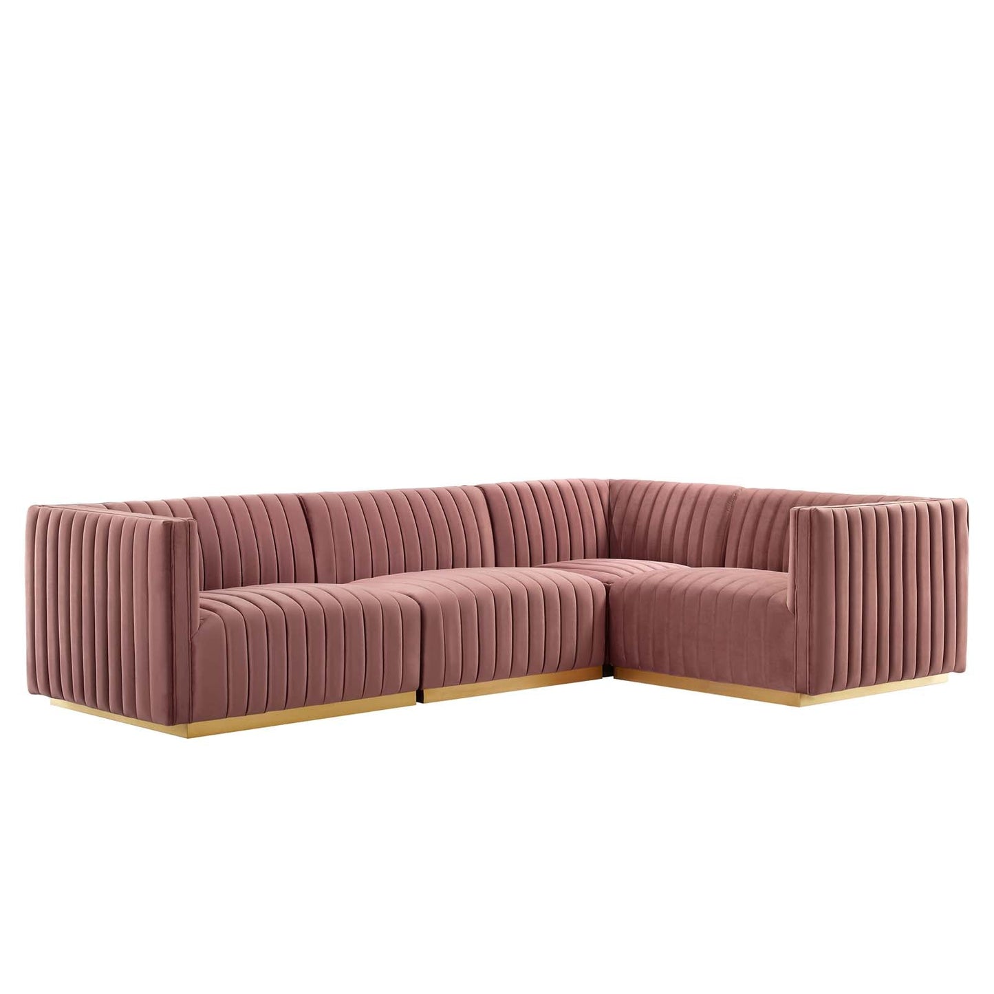 Conjure Channel Tufted Performance Velvet 4-Piece Sectional Gold Dusty Rose EEI-5848-GLD-DUS