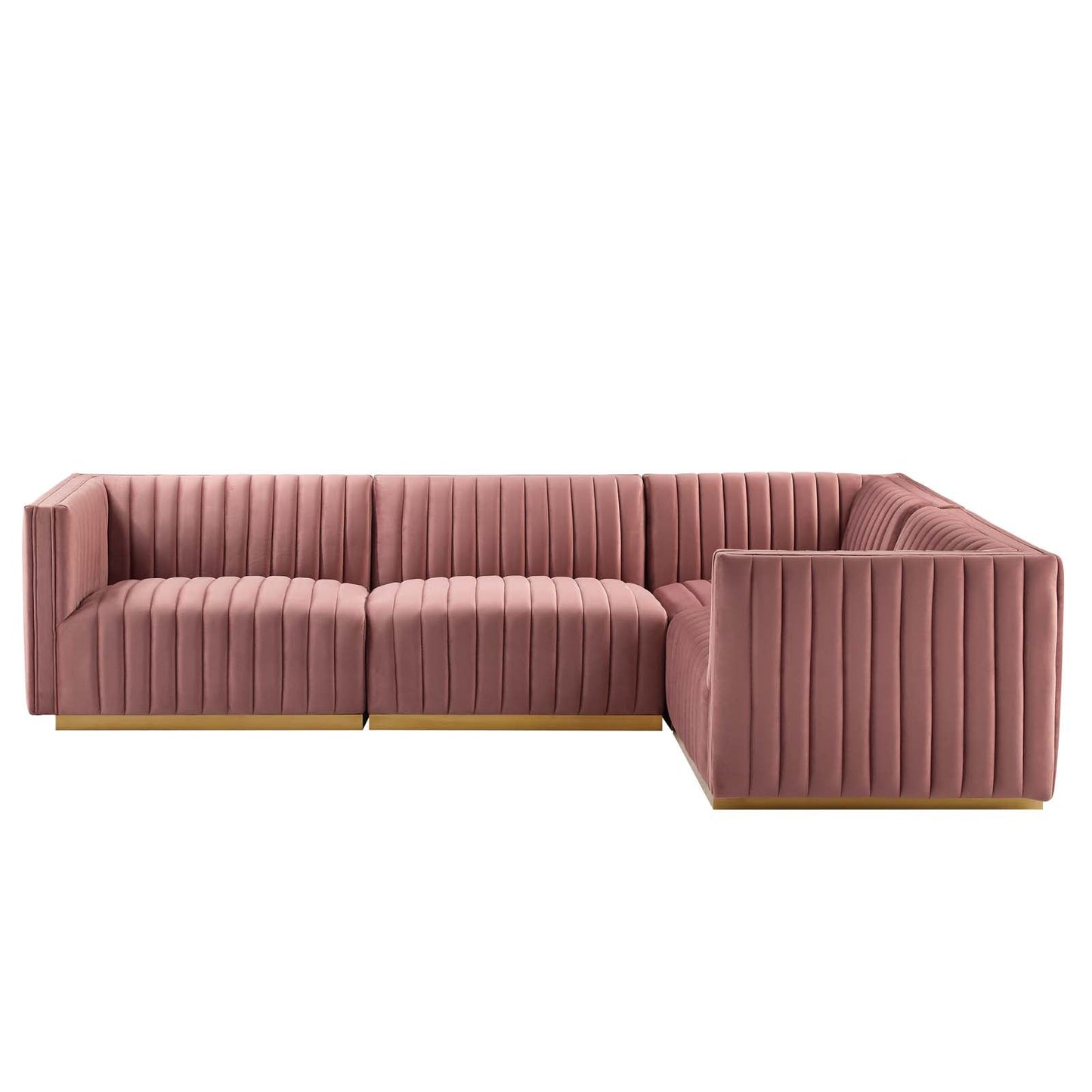 Conjure Channel Tufted Performance Velvet 4-Piece Sectional Gold Dusty Rose EEI-5848-GLD-DUS