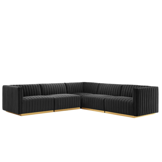 Conjure Channel Tufted Performance Velvet 5-Piece Sectional Gold Black EEI-5849-GLD-BLK