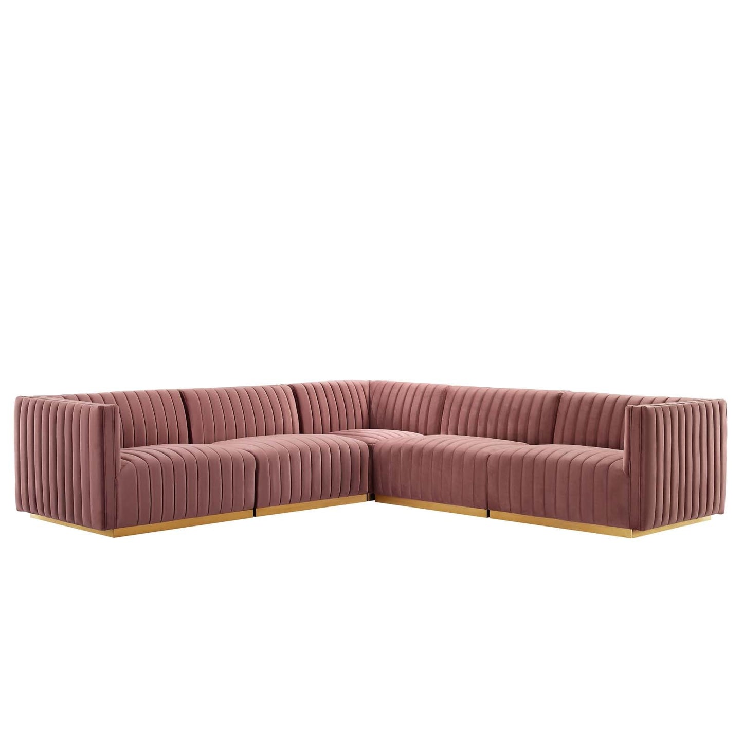 Conjure Channel Tufted Performance Velvet 5-Piece Sectional Gold Dusty Rose EEI-5850-GLD-DUS