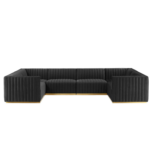 Conjure Channel Tufted Performance Velvet 6-Piece U-Shaped Sectional Gold Black EEI-5851-GLD-BLK