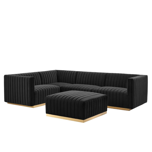 Conjure Channel Tufted Performance Velvet 5-Piece Sectional Gold Black EEI-5852-GLD-BLK