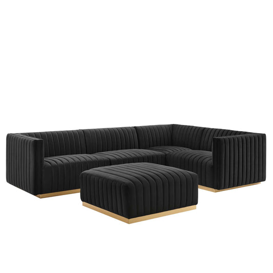 Conjure Channel Tufted Performance Velvet 5-Piece Sectional Gold Black EEI-5853-GLD-BLK