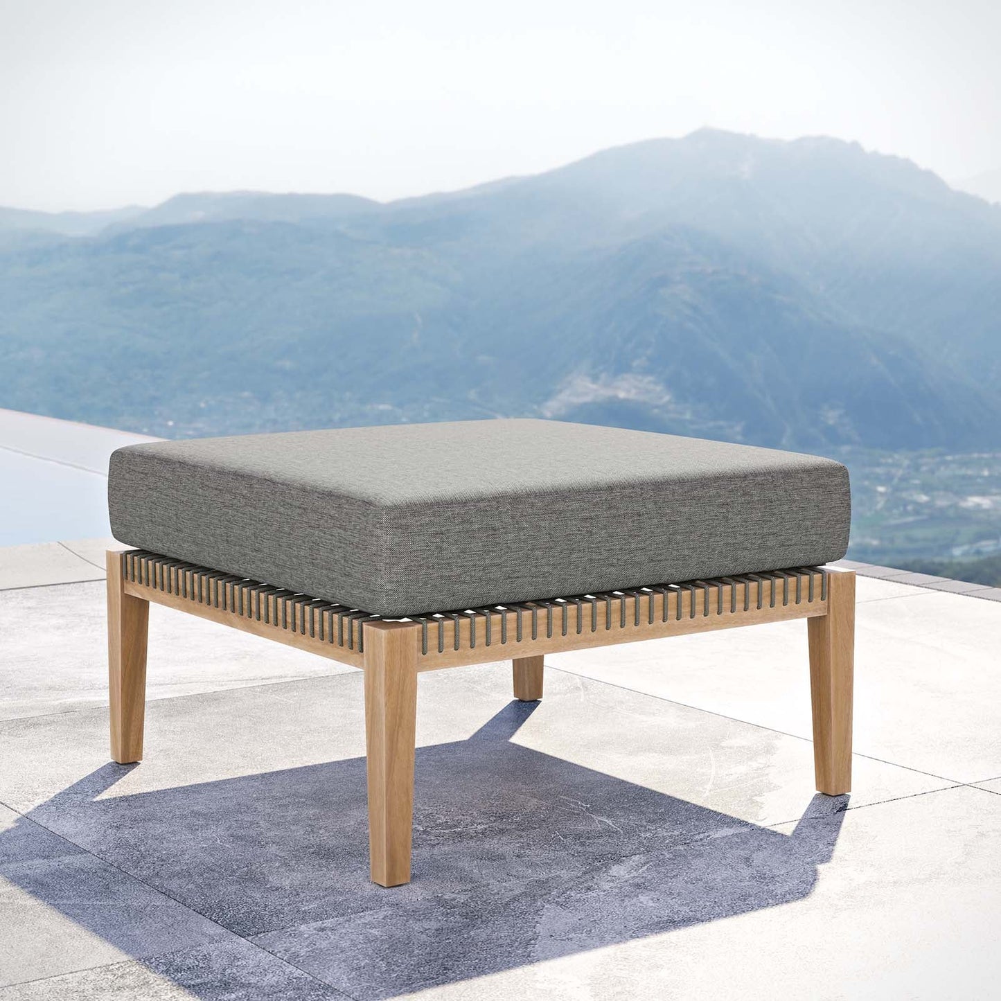 Clearwater Outdoor Patio Teak Wood Ottoman Gray Graphite EEI-5854-GRY-GPH