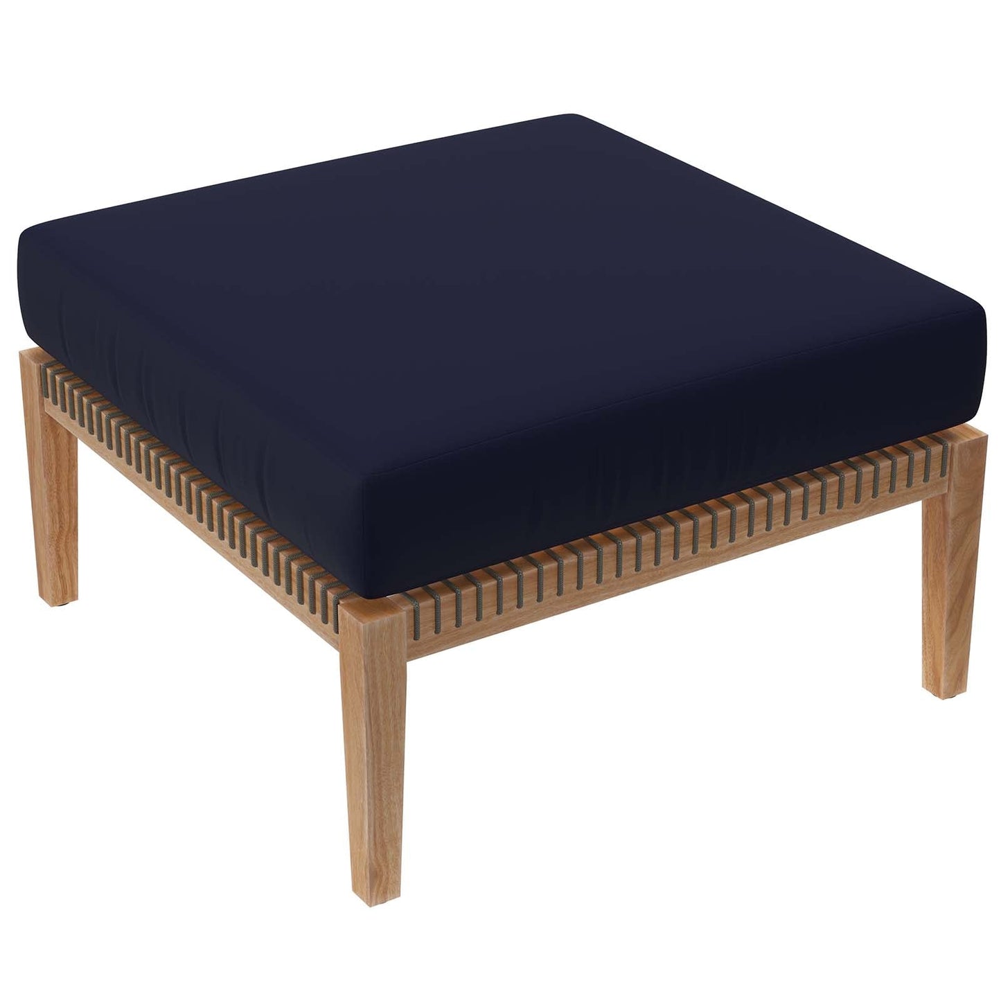 Clearwater Outdoor Patio Teak Wood Ottoman Gray Navy EEI-5854-GRY-NAV