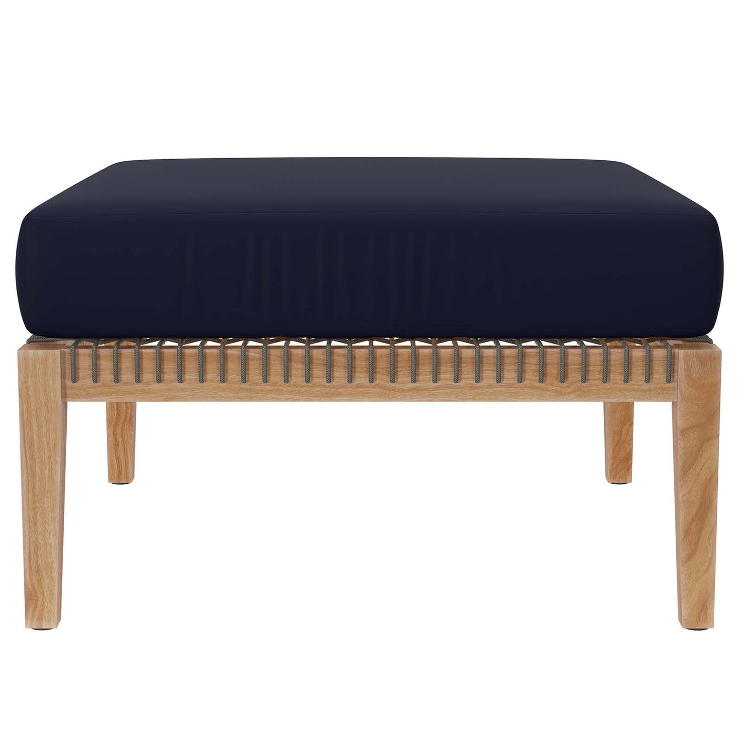 Clearwater Outdoor Patio Teak Wood Ottoman Gray Navy EEI-5854-GRY-NAV