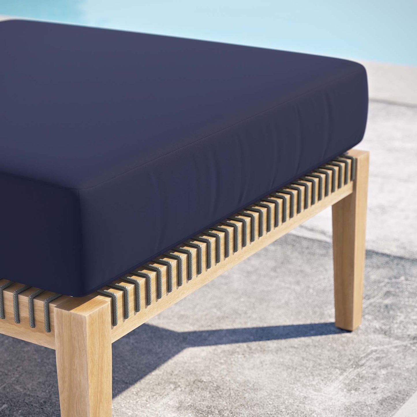 Clearwater Outdoor Patio Teak Wood Ottoman Gray Navy EEI-5854-GRY-NAV