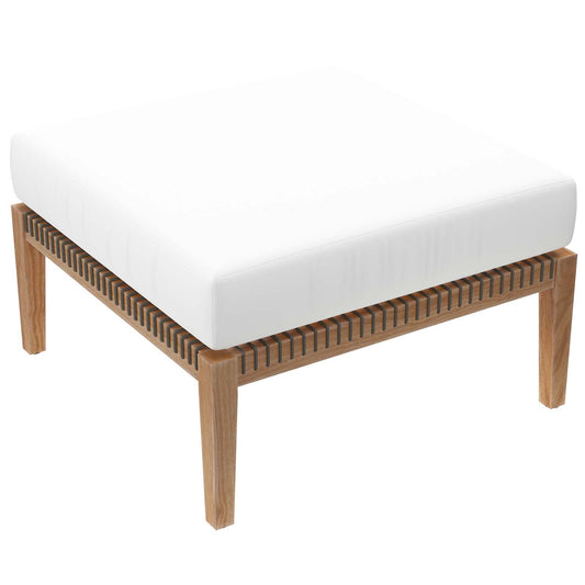 Clearwater Outdoor Patio Teak Wood Ottoman Gray White EEI-5854-GRY-WHI