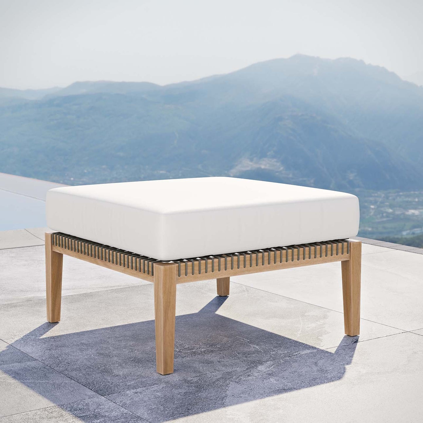 Clearwater Outdoor Patio Teak Wood Ottoman Gray White EEI-5854-GRY-WHI