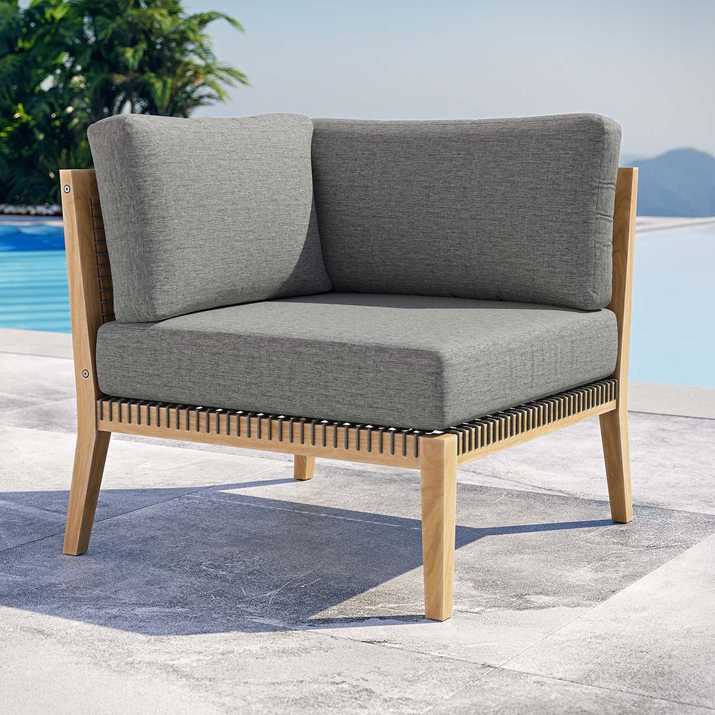 Clearwater Outdoor Patio Teak Wood Corner Chair Gray Graphite EEI-5855-GRY-GPH