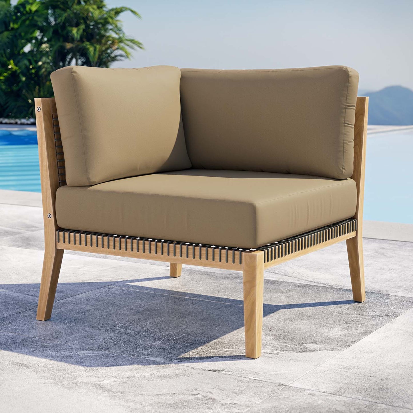 Clearwater Outdoor Patio Teak Wood Corner Chair Gray Light Brown EEI-5855-GRY-LBR