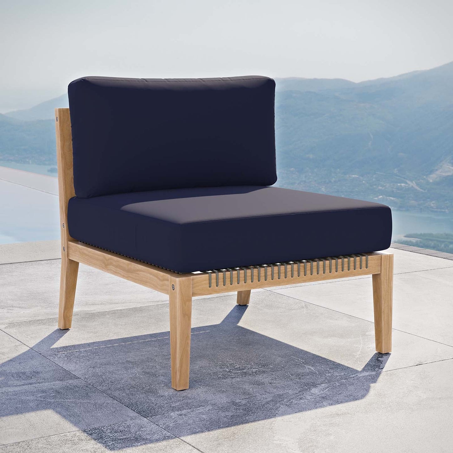 Clearwater Outdoor Patio Teak Wood Armless Chair Gray Navy EEI-5856-GRY-NAV