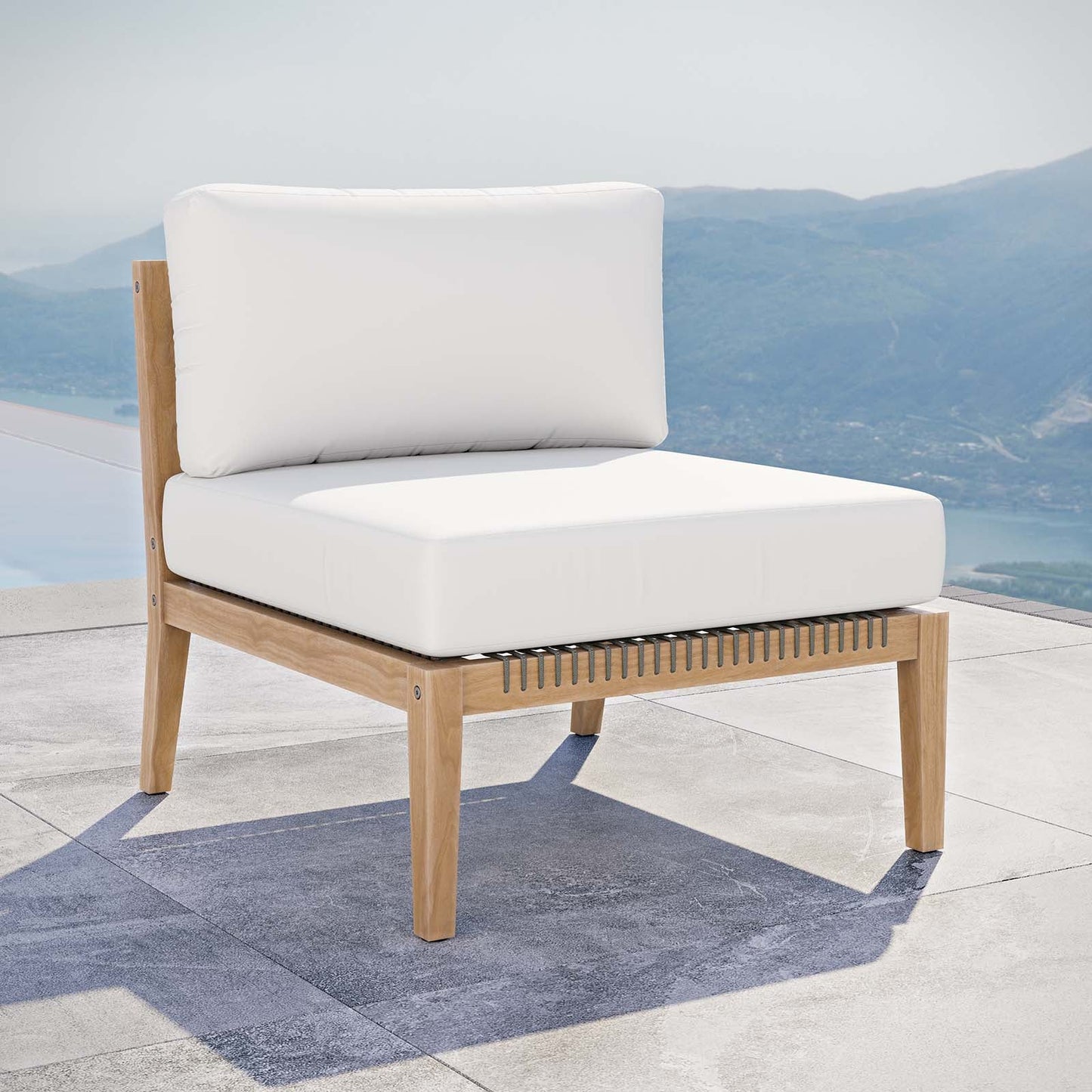 Clearwater Outdoor Patio Teak Wood Armless Chair Gray White EEI-5856-GRY-WHI