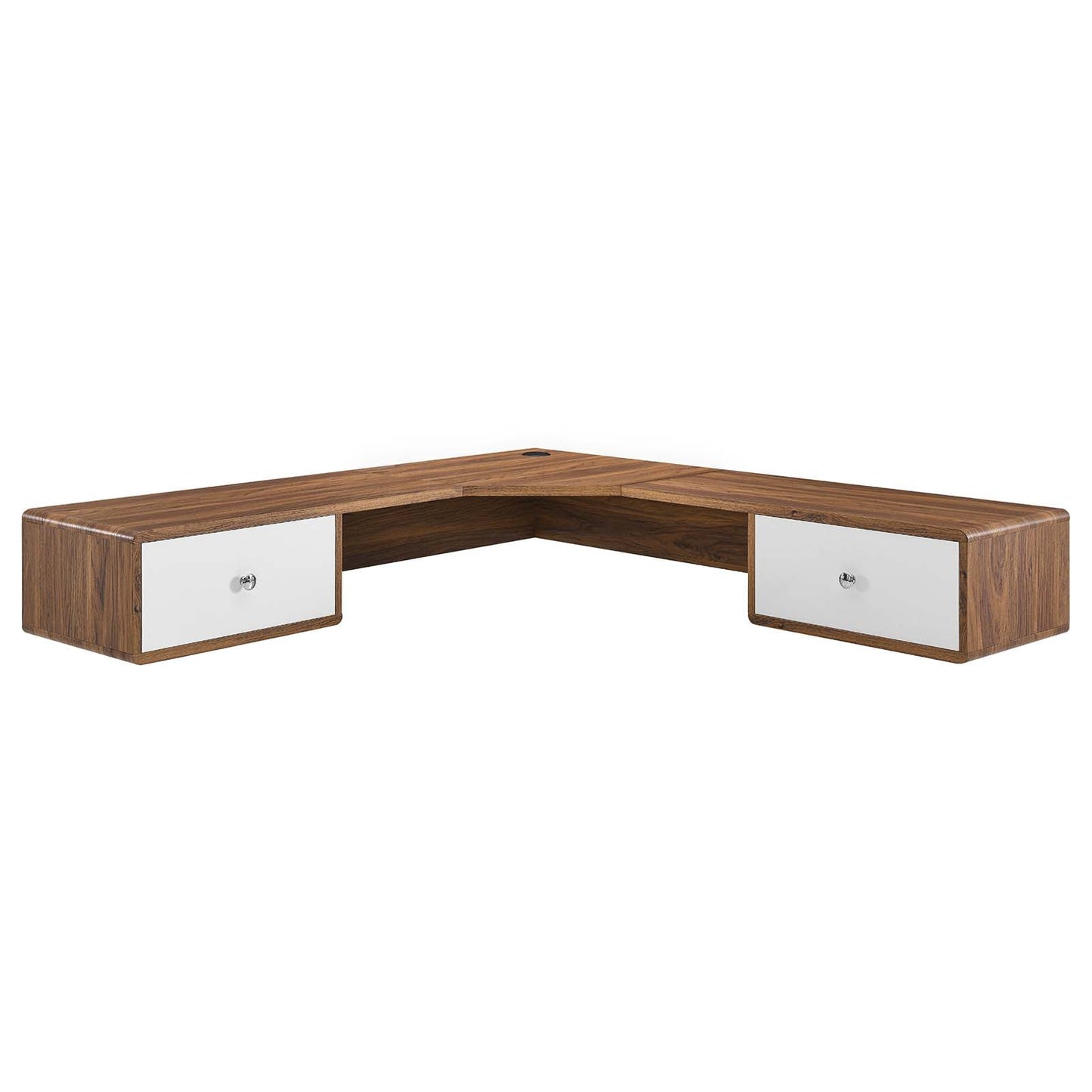 Transmit 55" Wall Mount Corner Wood Office Desk Walnut White EEI-5863-WAL-WHI