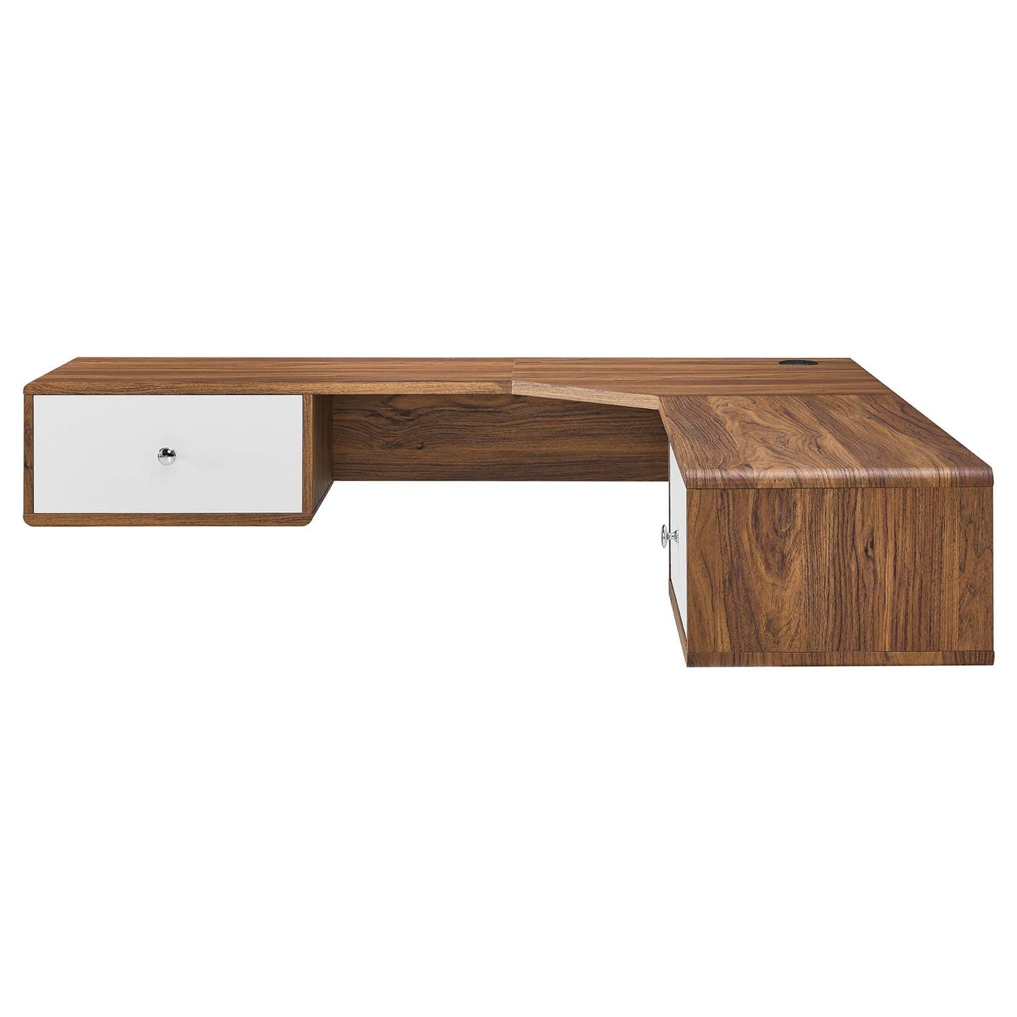 Transmit 55" Wall Mount Corner Wood Office Desk Walnut White EEI-5863-WAL-WHI