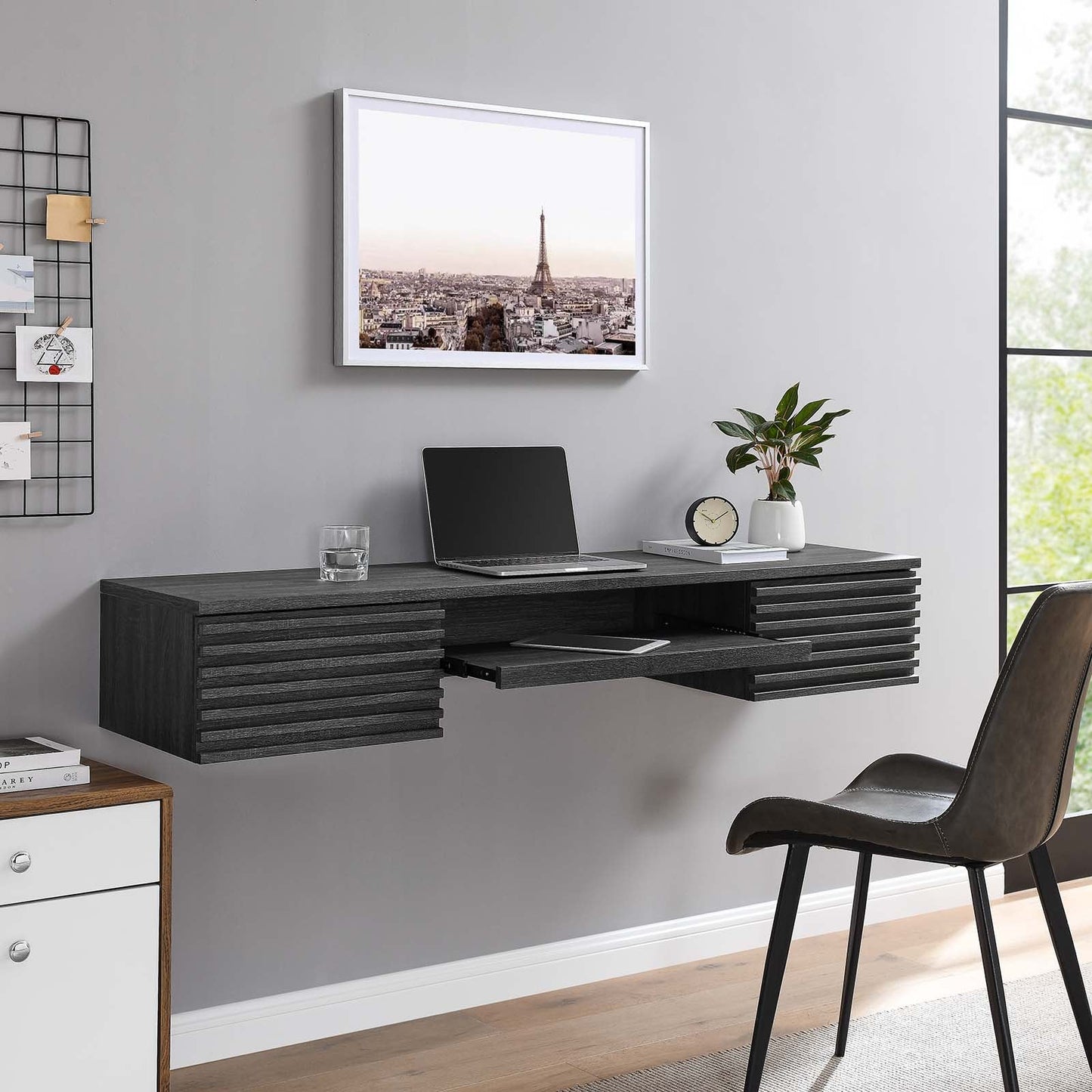 Render Wall Mount Wood Office Desk Charcoal EEI-5865-CHA