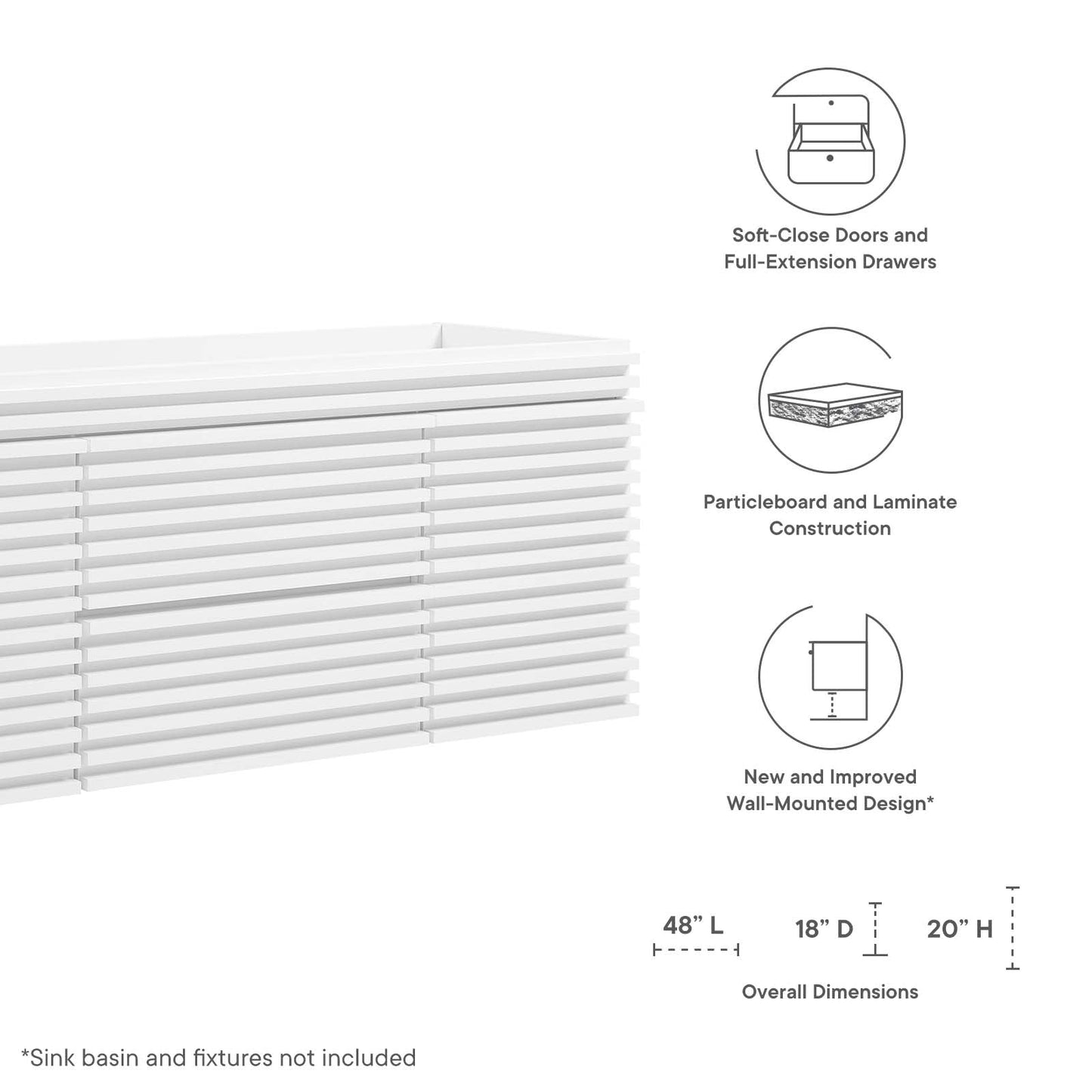 Render 48" Single Sink Compatible (Not Included) Bathroom Vanity Cabinet White EEI-5866-WHI