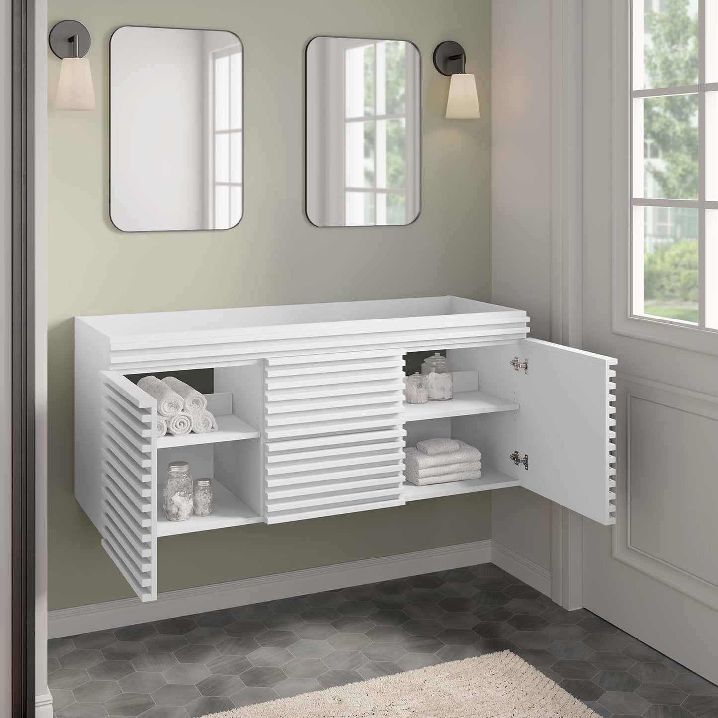 Render 48" Double Sink Compatible (Not Included) Bathroom Vanity Cabinet White EEI-5867-WHI