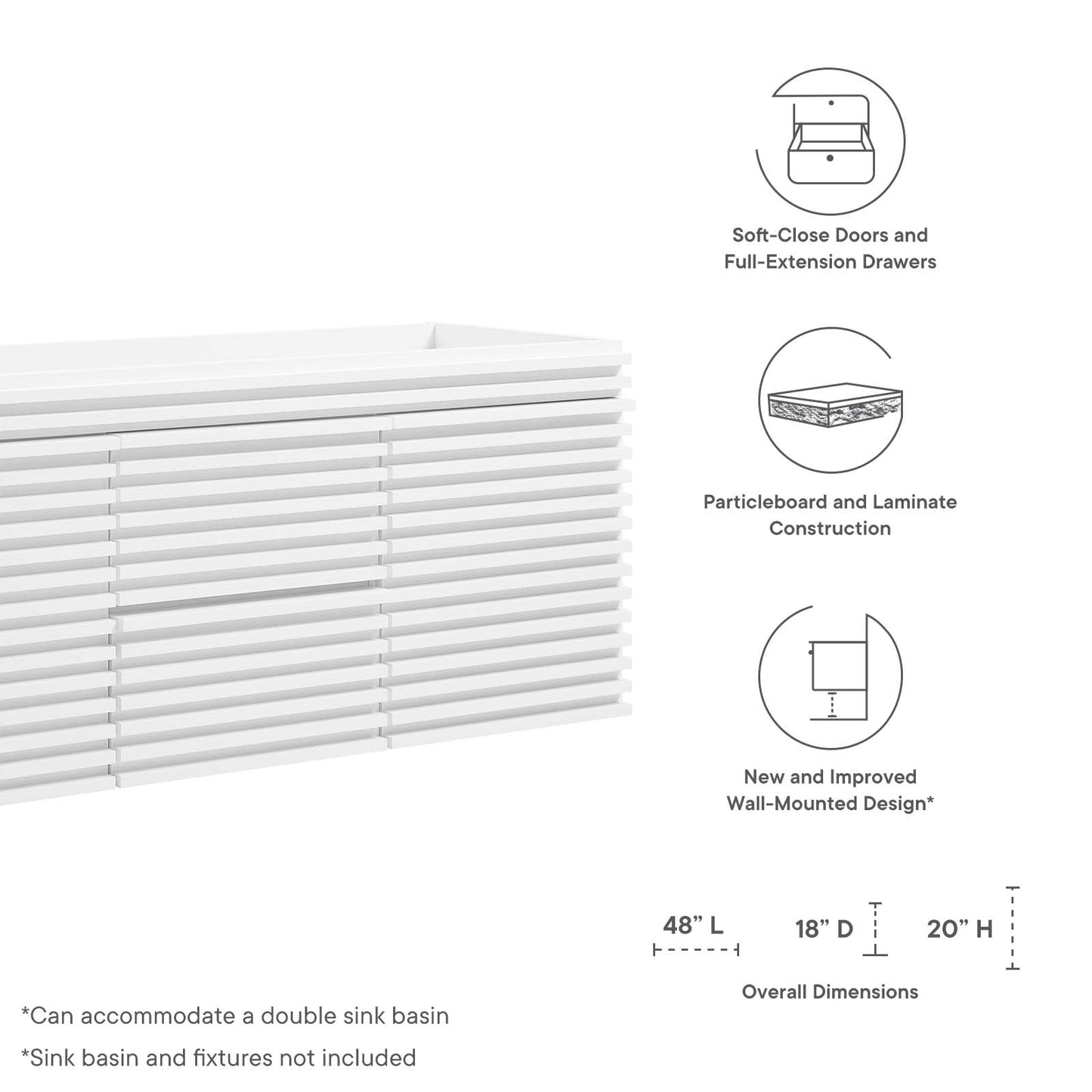 Render 48" Double Sink Compatible (Not Included) Bathroom Vanity Cabinet White EEI-5867-WHI