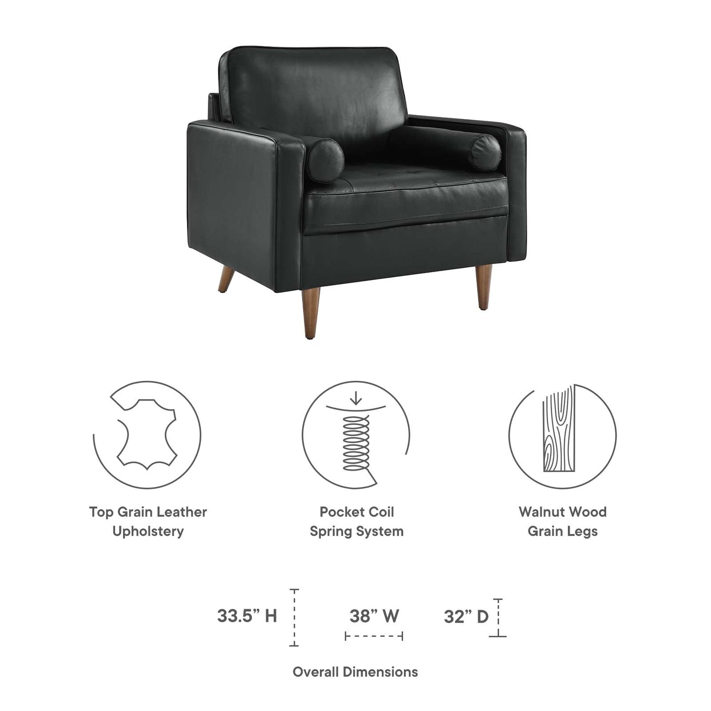 Valour Leather Armchair Black EEI-5869-BLK