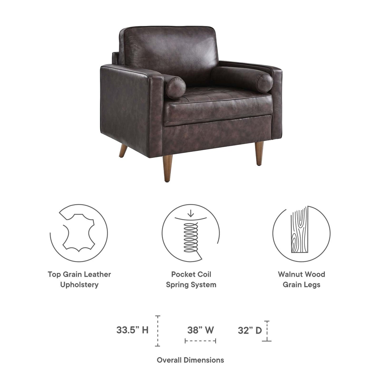 Valour Leather Armchair Brown EEI-5869-BRN