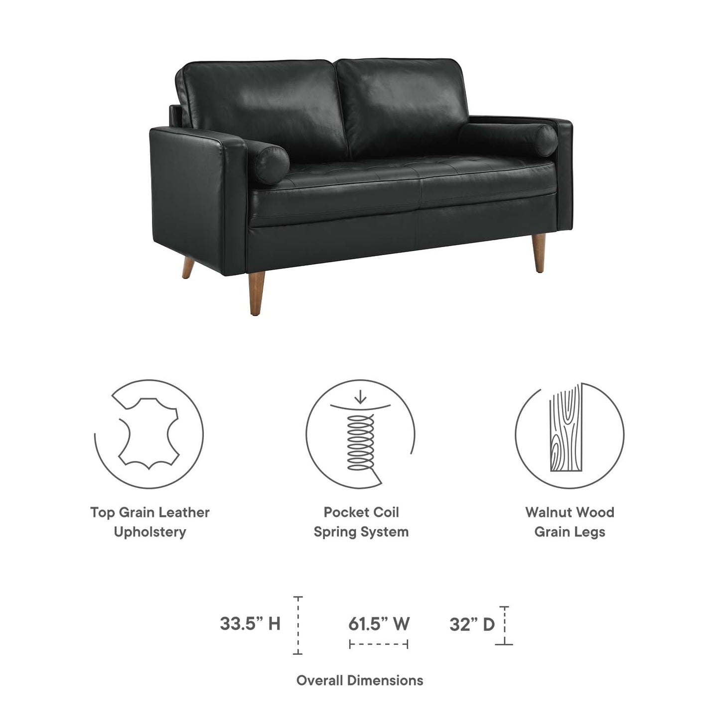 Valour Leather Loveseat Black EEI-5870-BLK