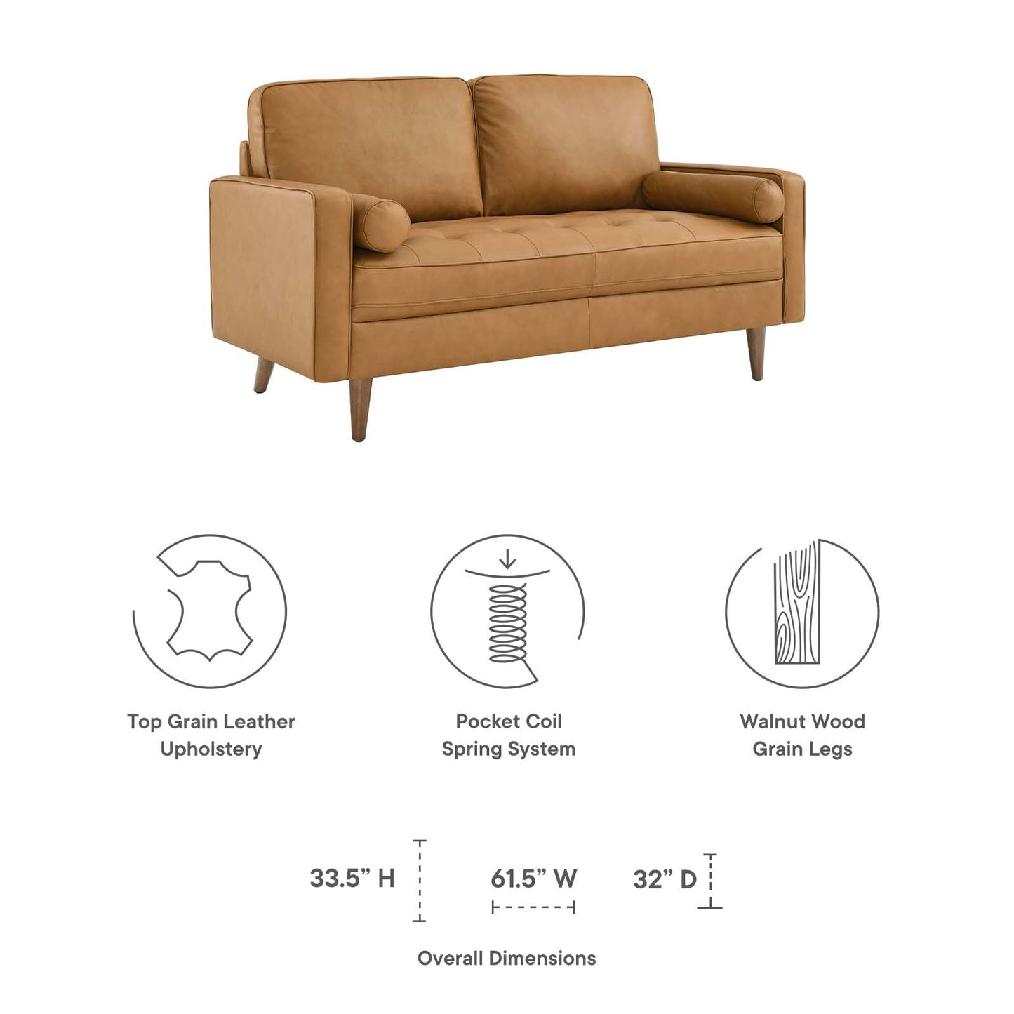 Valour Leather Loveseat Tan EEI-5870-TAN