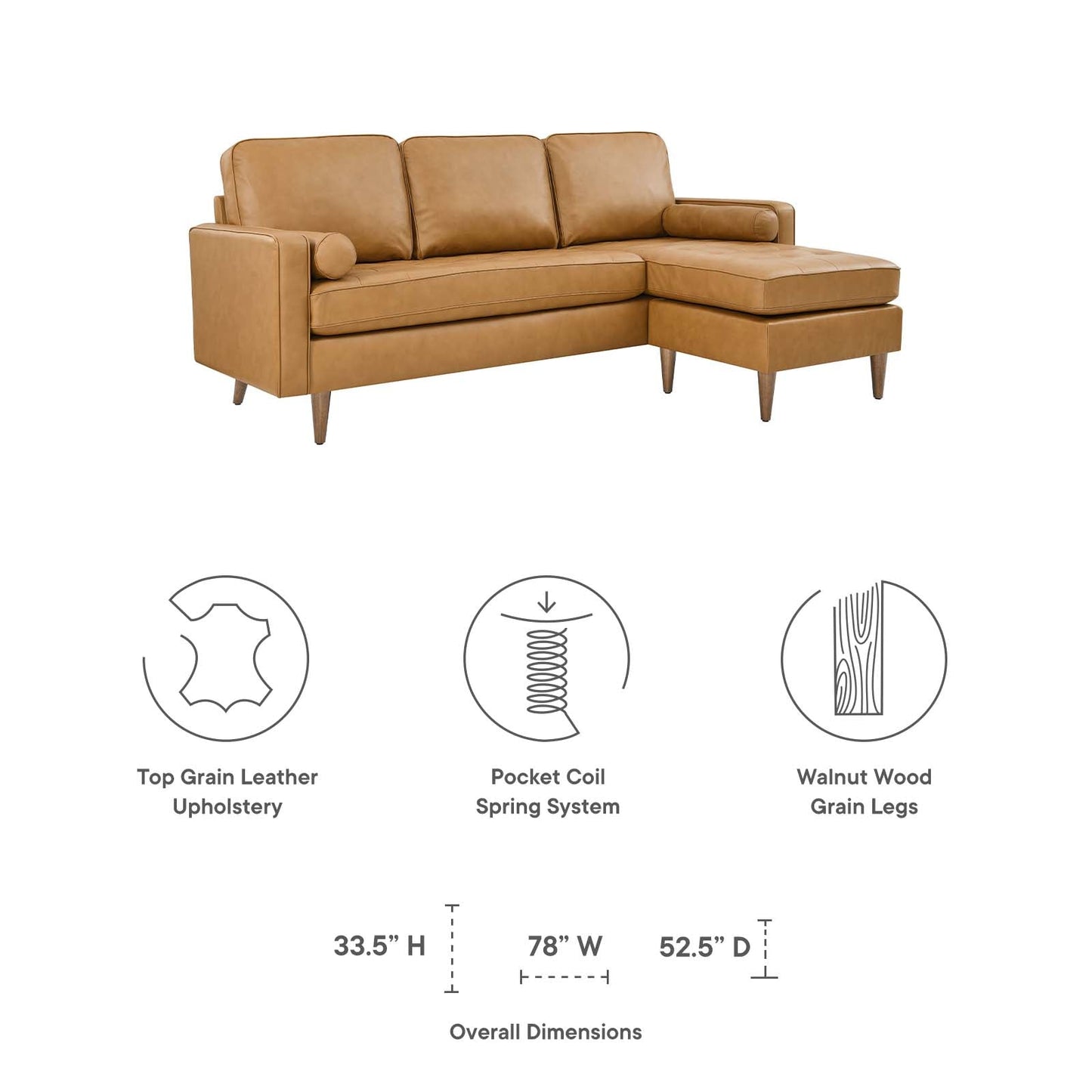 Valour 78" Leather Apartment Sectional Sofa Tan EEI-5872-TAN