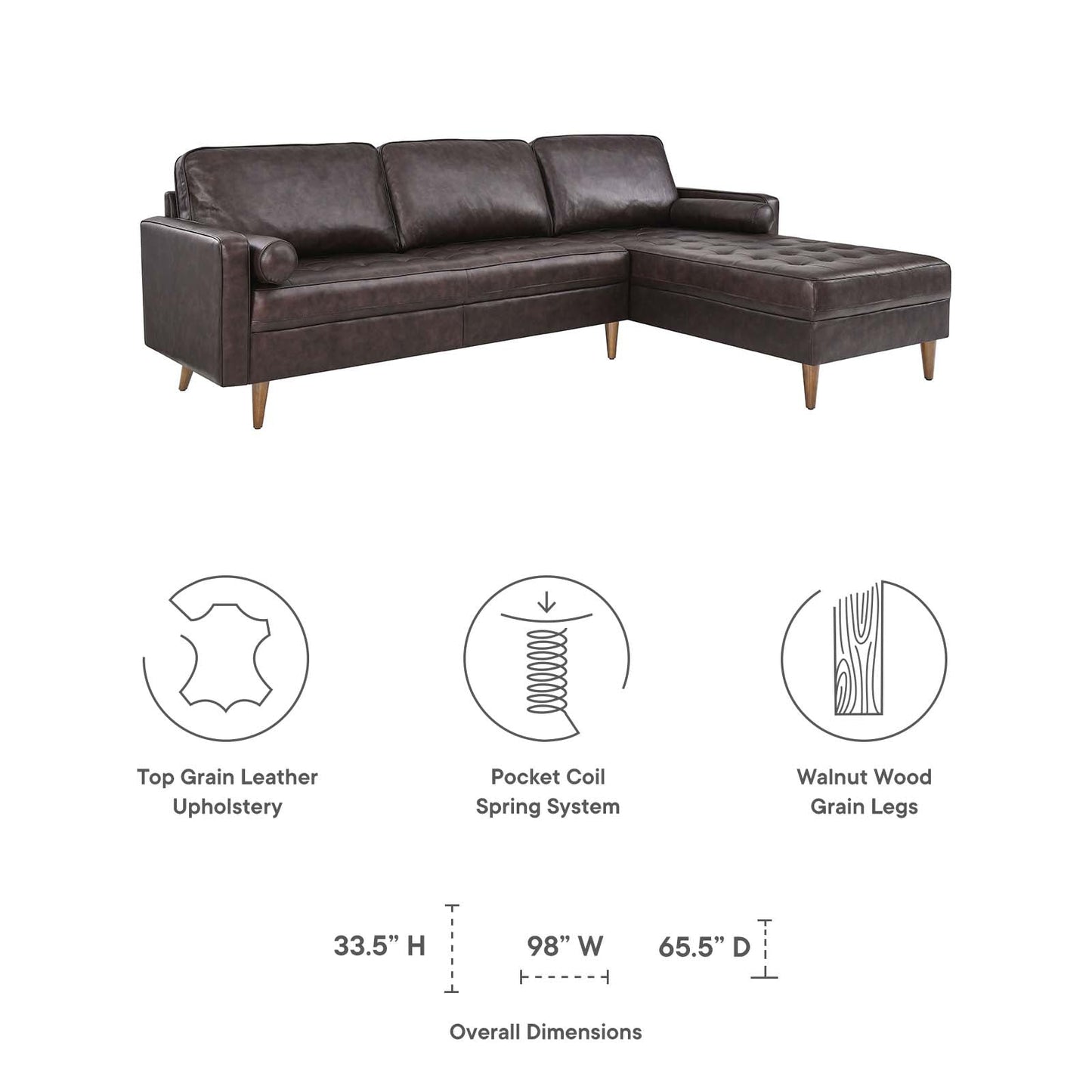 Valour 98" Leather Sectional Sofa Brown EEI-5873-BRN