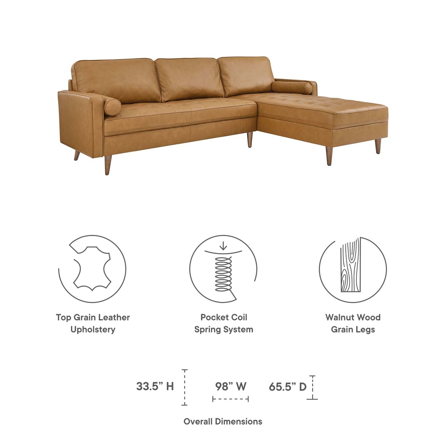 Valour 98" Leather Sectional Sofa Tan EEI-5873-TAN